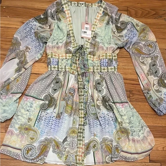 NWT Alexis Tessie Mini Dress In Rococco Pastel Paisley Chiffon Tie Front S - Picture 10 of 11